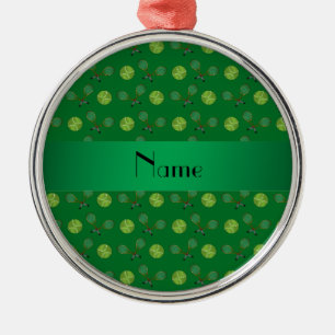 Personalised name green tennis balls metal ornament