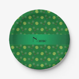 Personalised name green tennis balls paper plate