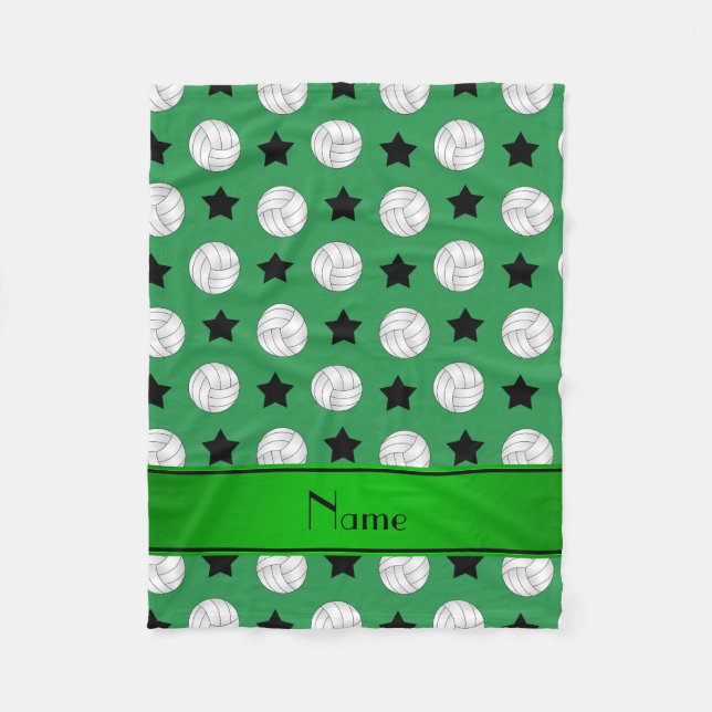 Personalised name green volleyball black stars fleece blanket (Front)