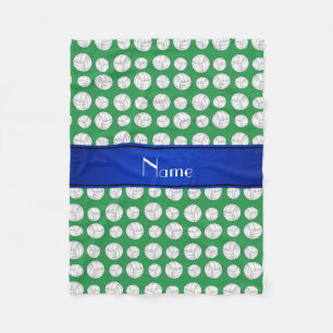 Personalised name green volleyball blue stripe fleece blanket