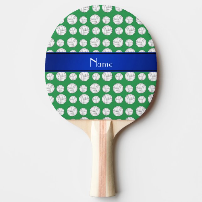 Personalised name green volleyball blue stripe ping pong paddle (Front)