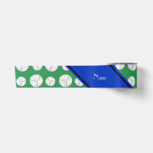 Personalised name green volleyball blue stripe satin ribbon