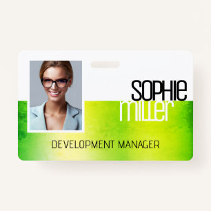 Personalised Name Green Watercolor Ombre Trendy  ID Badge