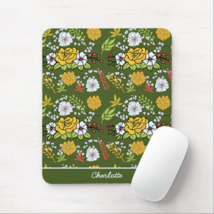 Personalised name greenery floral seamless pattern mouse pad