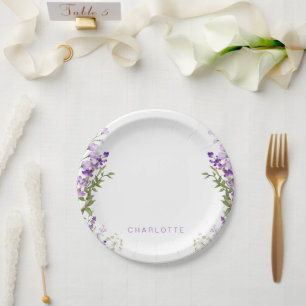 Personalised Name Greenery Lavender Shower Paper Plate