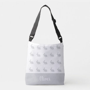 Personalised name grey bunny rabbit baby bag