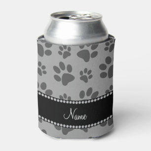 Personalised name grey dog paw prints can cooler
