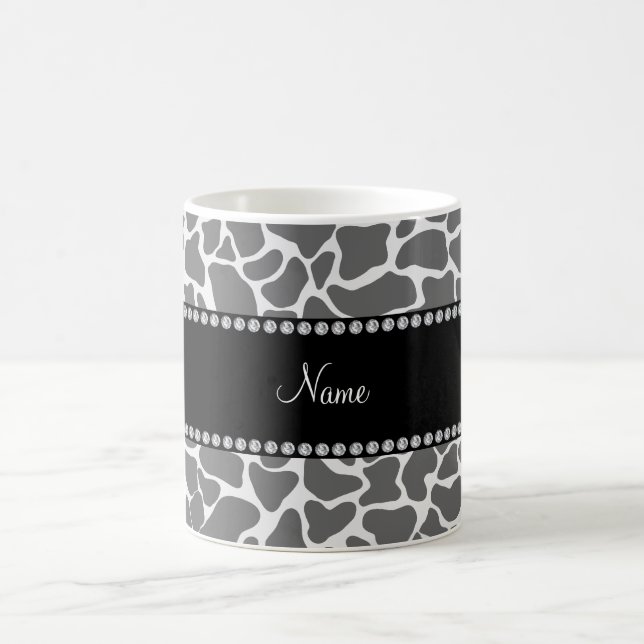 Personalised name grey giraffe pattern coffee mug (Center)