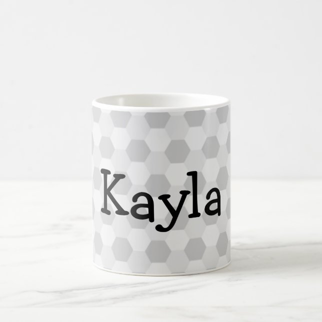 Personalised Name Grey hexagon background Coffee Mug (Center)