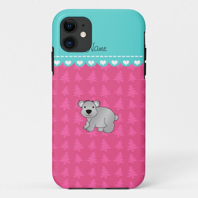 Personalised name grey koala pink Christmas trees Case-Mate iPhone Case (Back)