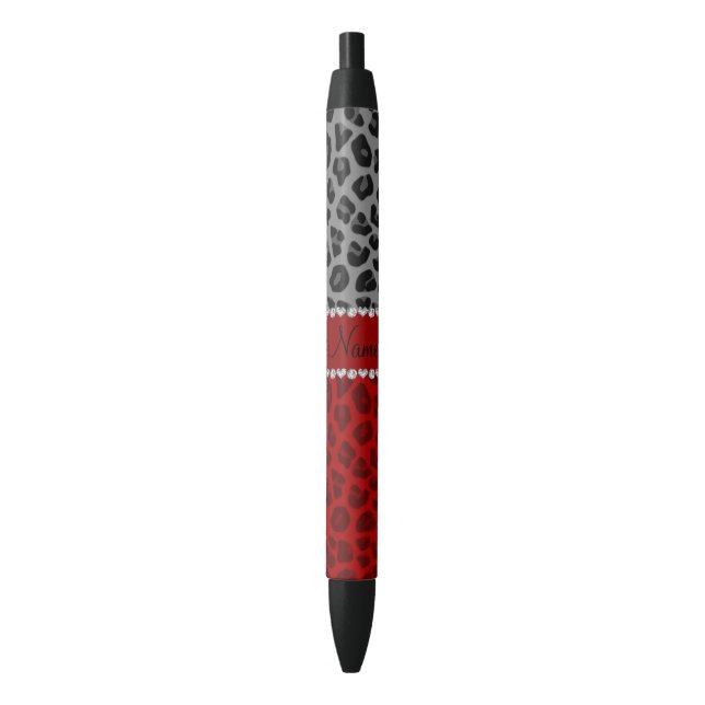 Personalised name grey red leopard pattern black ink pen (Front Vertical)