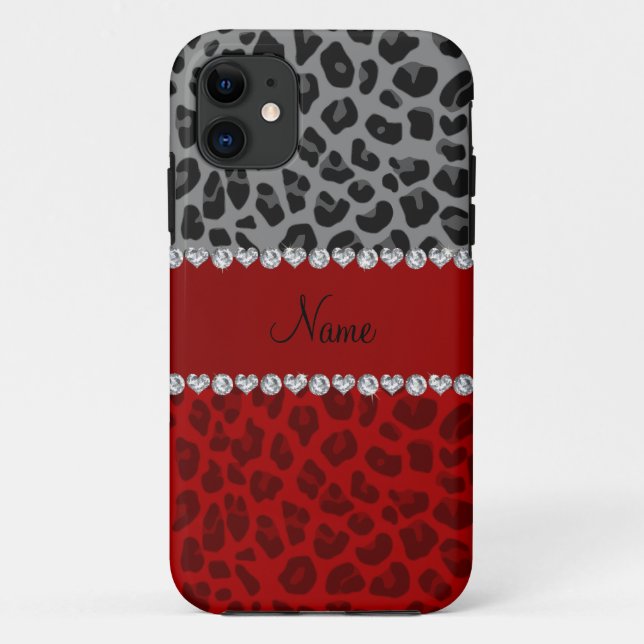 Personalised name grey red leopard pattern Case-Mate iPhone case (Back)