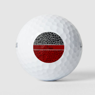 Personalised name grey red leopard pattern golf balls