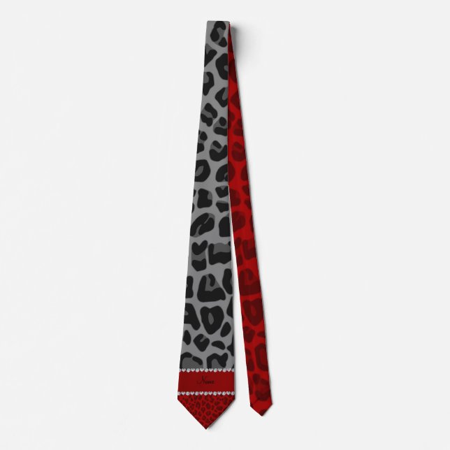 Personalised name grey red leopard pattern tie (Front)
