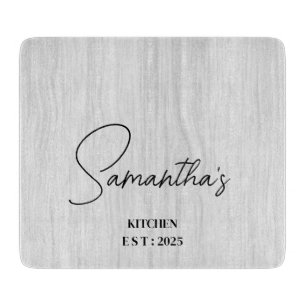Personalised Name Grey Wood Farmhouse Kitchen Cutting Board