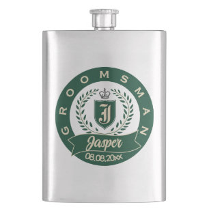 Personalised Name Groomsman Wedding Date Heraldic Hip Flask