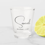 Personalised Name Groomsmen  Shot Glass<br><div class="desc">Gift your groomsmen personalised shot glasses with name and date,  that are also perfect for best man,  father of the bride,  and ring bearer.</div>