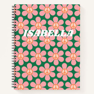 Personalised Name Groovy Floral Peace School Notebook