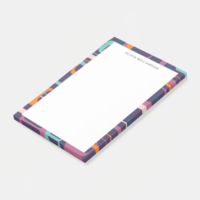 Personalised Name Groovy Retro Purple Border Post-it Notes (Angled)