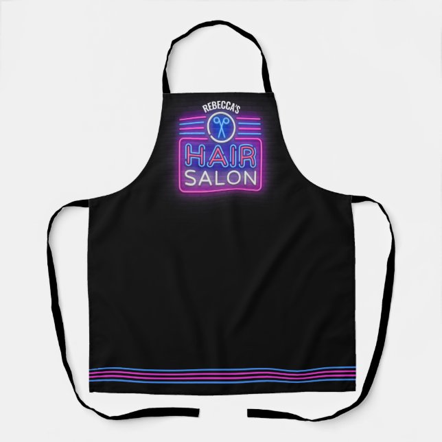 Personalised NAME Hair Salon Stylist Neon Style Apron (Front)