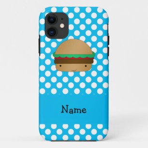 Personalised name hamburger blue white polka dots iPhone 11 case