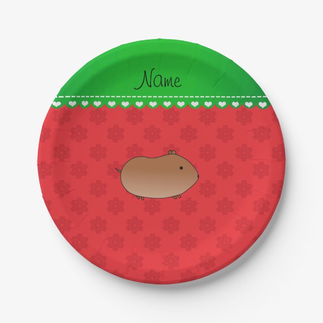 Personalised name hamster red snowflakes paper plate (Front)