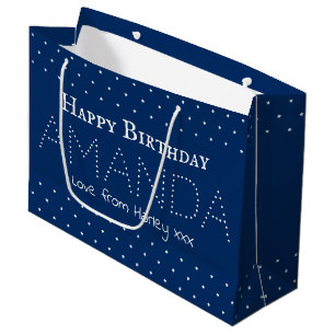 Personalised Name Happy Birthday Customisable Blue Large Gift Bag