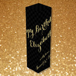 Personalised Name Happy Birthday Faux Gold Black Wine Box<br><div class="desc">Create your own custom, personalised, classy, beautiful elegant faux gold typography / script, cool black and grey chequered pattern, birthday wine / champagne gift box, with your personalised birthday wishes on the front and your custom note / message at the back. Made with sturdy 24 pt. cardstock, this wine box...</div>