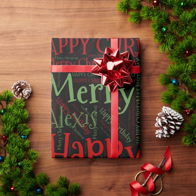 Personalised Name Happy Christmas Birthday Funny Wrapping Paper (Holiday Gift)