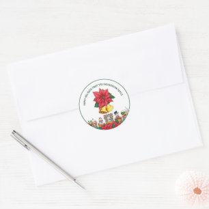 Personalised Name Happy Holidays Festive Floral Classic Round Sticker