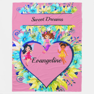 Personalised name Heart and Fairies  Fleece Blanket