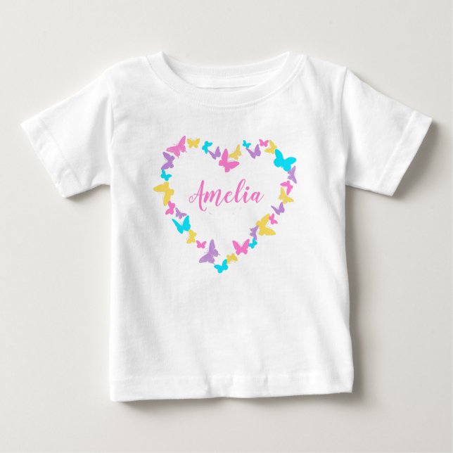 Personalised Name Heart of Butterflies  Baby T-Shirt (Front)
