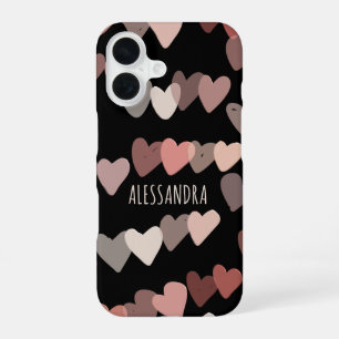 Personalised name hearts pattern black blush pink  iPhone 16 case