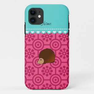 Personalised name hedgehog pink retro flowers iPhone 11 case