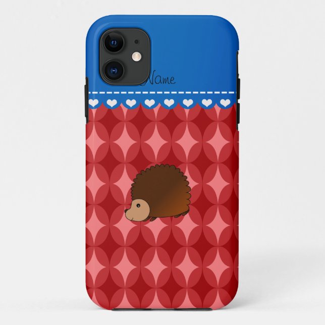 Personalised name hedgehog red retro circles Case-Mate iPhone case (Back)