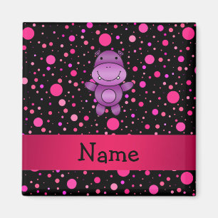 Personalised name hippo black pink polka dots magnet