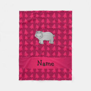 Personalised name hippo pink christmas trees fleece blanket