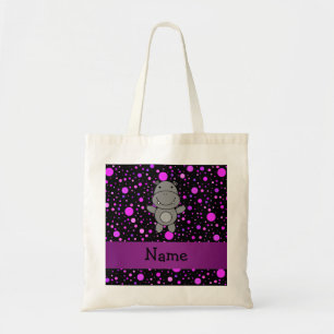 Personalised name hippo purple polka dots tote bag