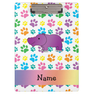 Personalised name hippo rainbow paws clipboard