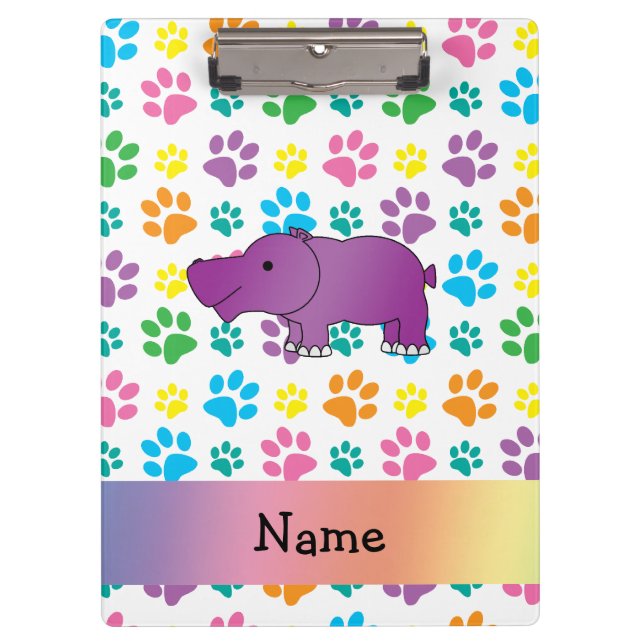 Personalised name hippo rainbow paws clipboard (Front)