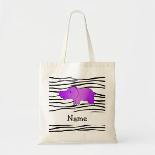 Personalised name hippo zebra stripes tote bag