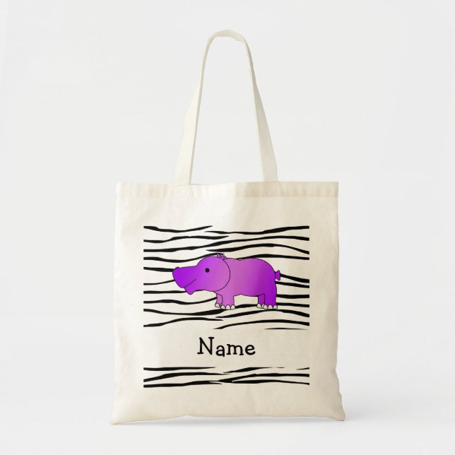 Personalised name hippo zebra stripes tote bag (Front)