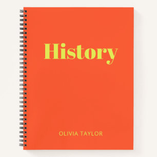 Personalised Name History Class Orange Yellow Notebook