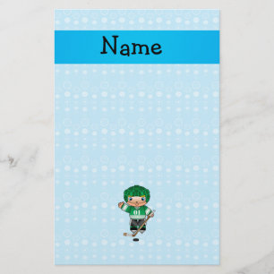 Personalised name hockey player blue bubbles stationery