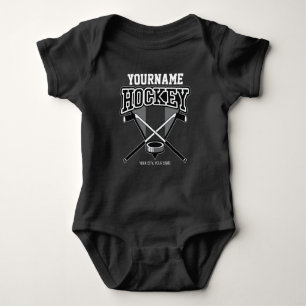 Personalised NAME Hockey Player Stick Puck Team Baby Bodysuit