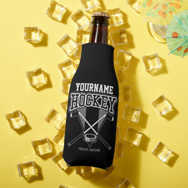 Personalised NAME Hockey Player Stick Puck Team  Bottle Cooler (In Situ Summer)