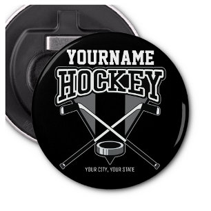 Personalised NAME Hockey Player Stick Puck Team Bottle Opener