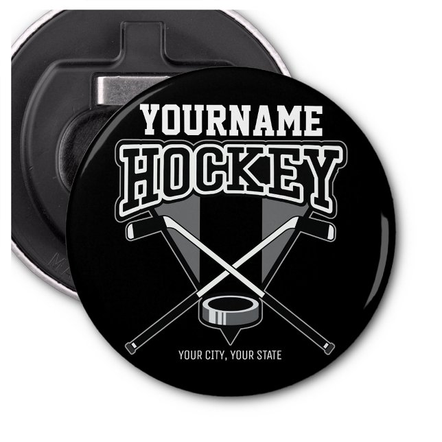 Personalised NAME Hockey Player Stick Puck Team Bottle Opener (Creator Uploaded)