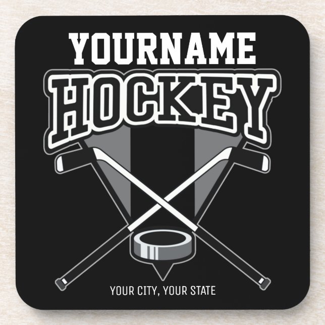 Personalised NAME Hockey Player Stick Puck Team Coaster (Front)