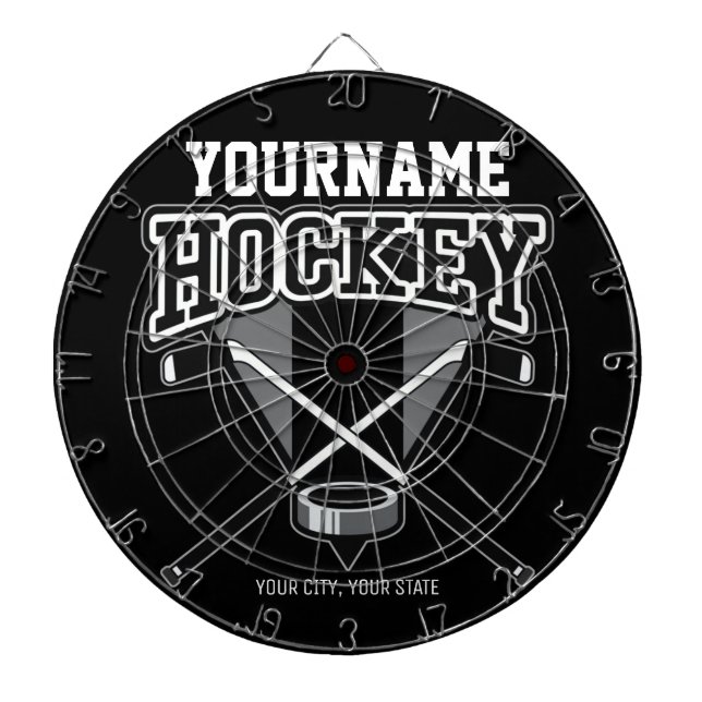 Personalised NAME Hockey Player Stick Puck Team   Dartboard (Front)